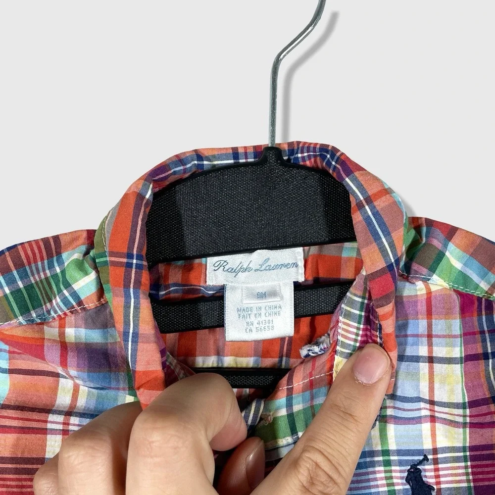 Ralph Lauren Button Down Shirt Kids 9M Multicolor Plaid Preppy Classic